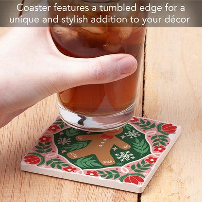 Folky Gingerbread Single Tumbled Tile Coaster 4" Square Create Your Own Collection