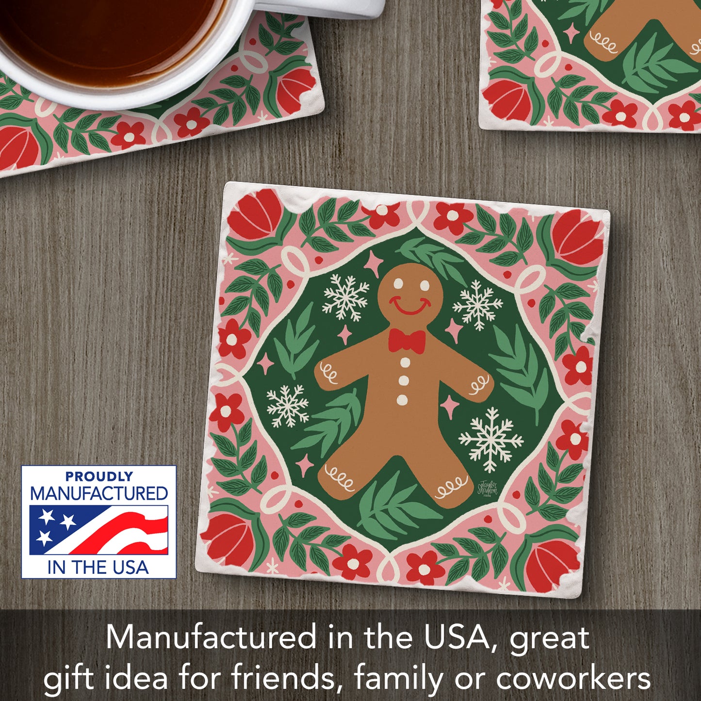 Folky Gingerbread Single Tumbled Tile Coaster 4" Square Create Your Own Collection