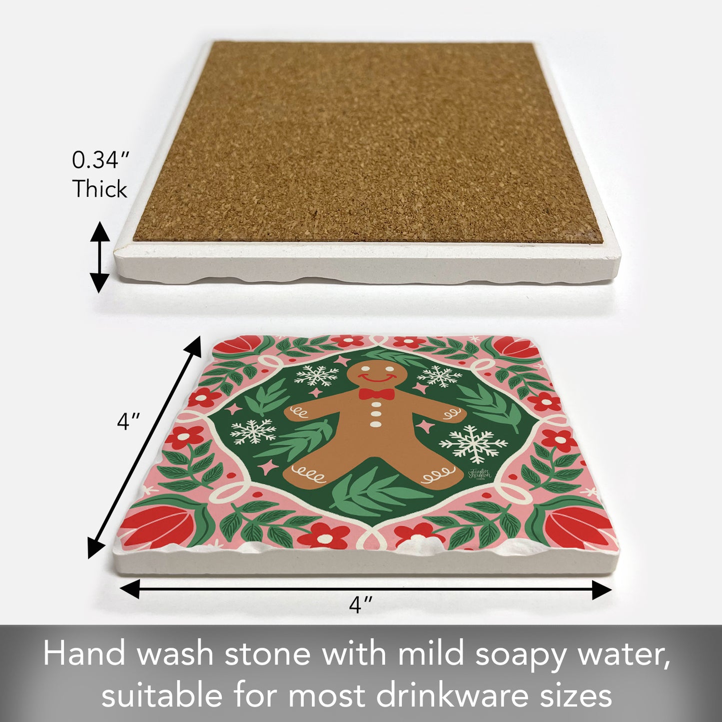 Folky Gingerbread Single Tumbled Tile Coaster 4" Square Create Your Own Collection