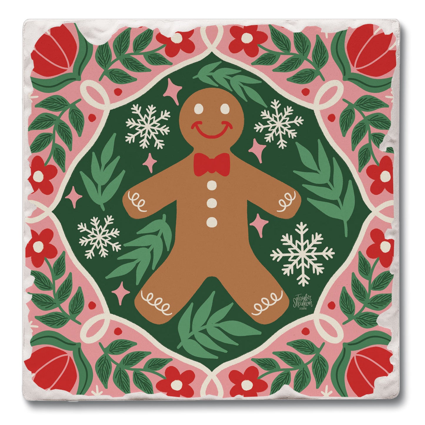 Folky Gingerbread Single Tumbled Tile Coaster 4" Square Create Your Own Collection