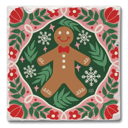 Folky Gingerbread Single Tumbled Tile Coaster 4" Square Create Your Own Collection