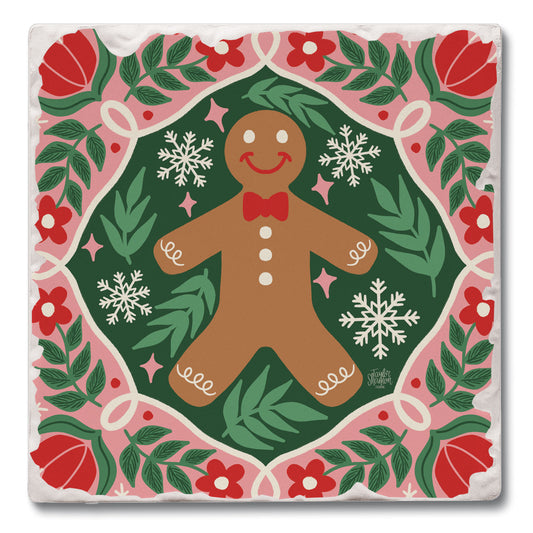 Folky Gingerbread Single Tumbled Tile Coaster 4" Square Create Your Own Collection
