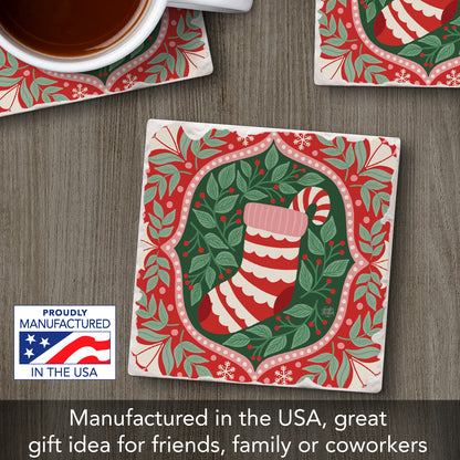 Folky Stocking Single Tumbled Tile Coaster 4" Square Create Your Own Collection