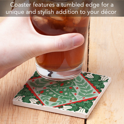 Folky Tree Single Tumbled Tile Coaster 4" Square Create Your Own Collection