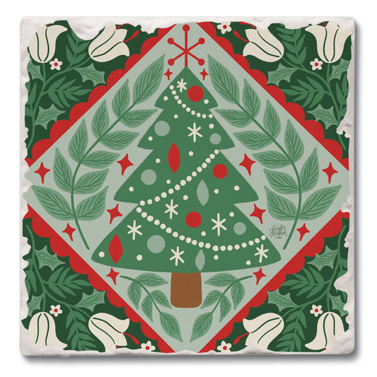 Folky Tree Single Tumbled Tile Coaster 4" Square Create Your Own Collection