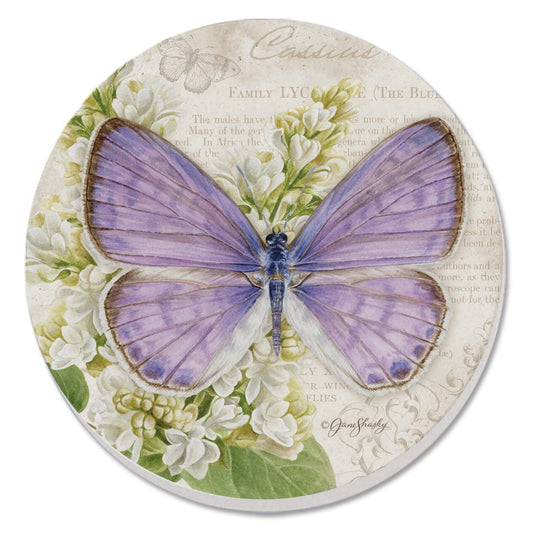 Thirstystone Cassius Blue Butterfly Single Round Absorbent Stone Coaster with Protective Cork Backing Manufactured in The USA 4" Diameter