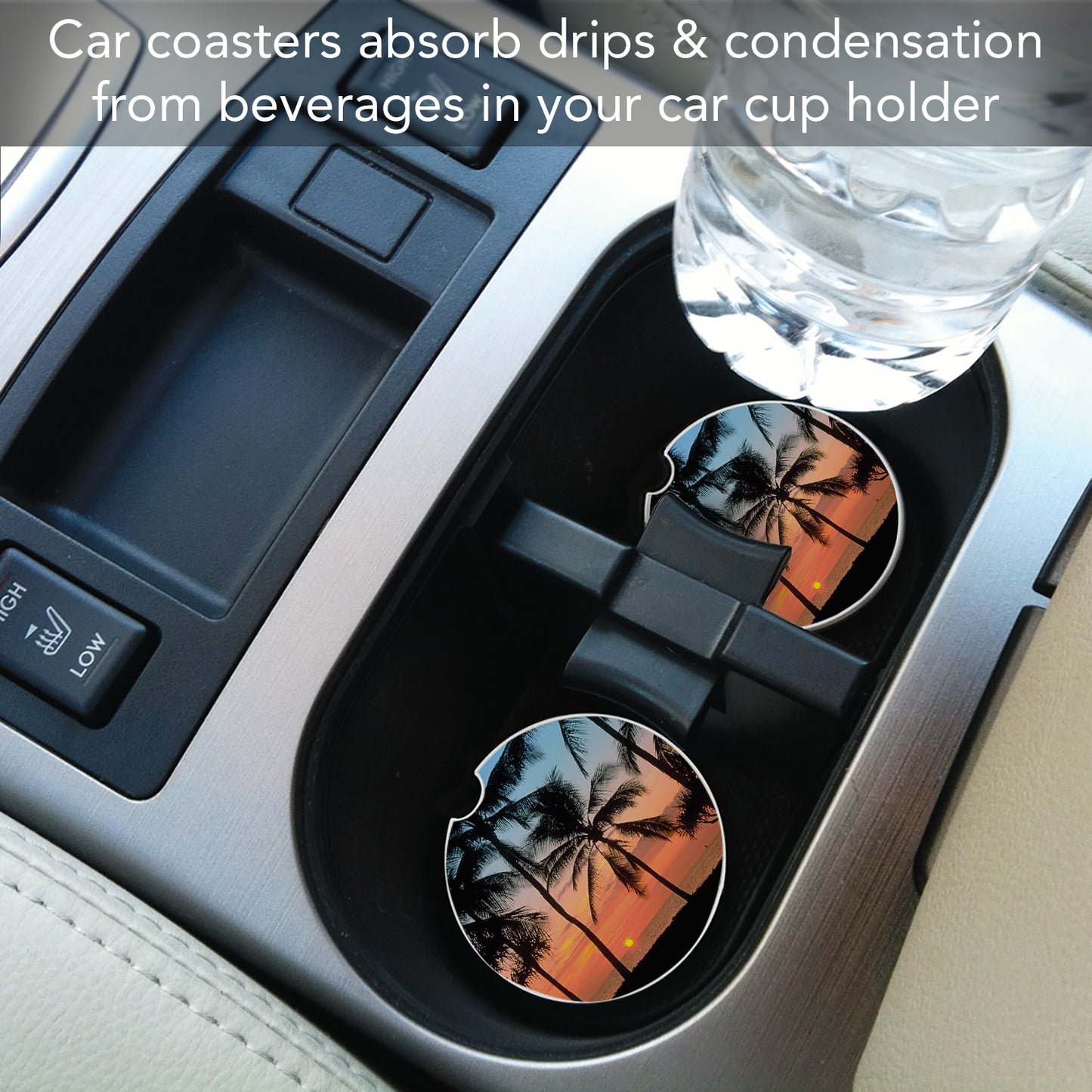 Thirstystone Palms Single Absorbent Stone Coaster for Vehicle Cup Holder 2.6” Diameter Manufactured in The USA