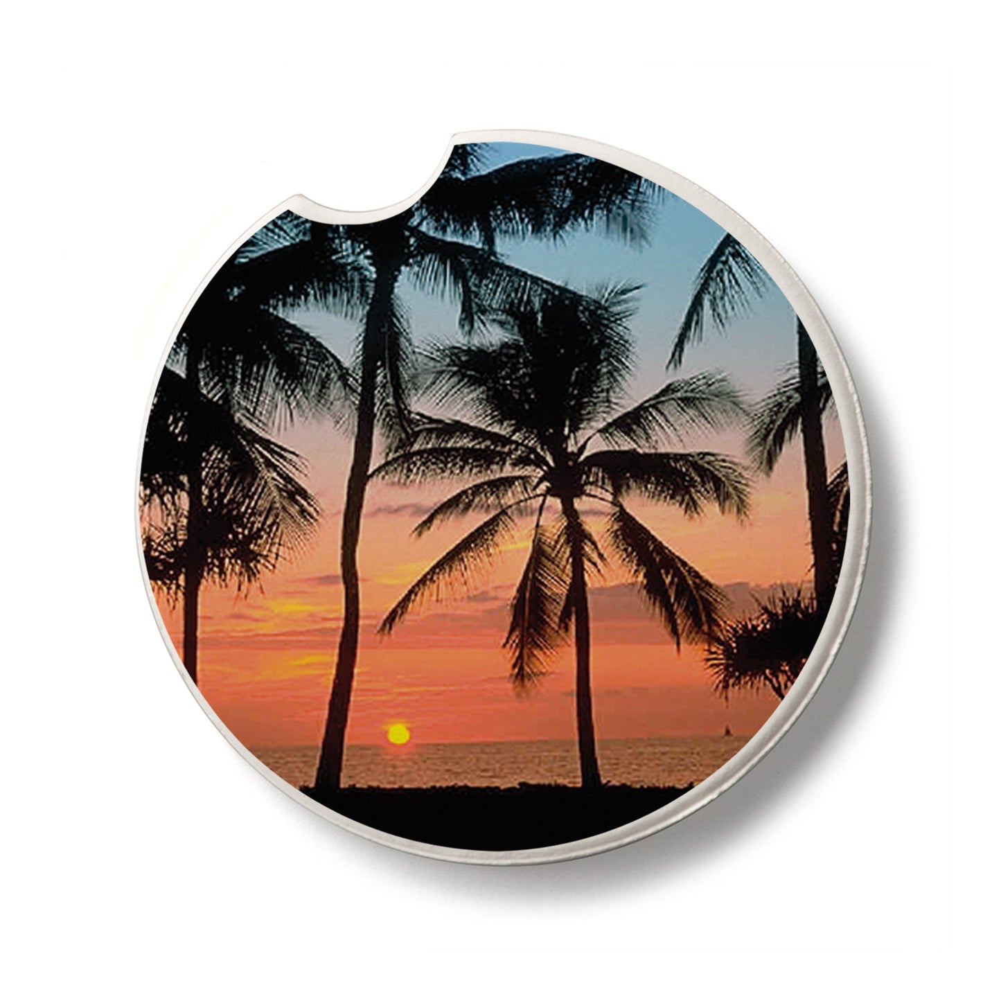Palms Single Absorbent Stone Car Coaster 2.6” Diameter Manufactured in the USA