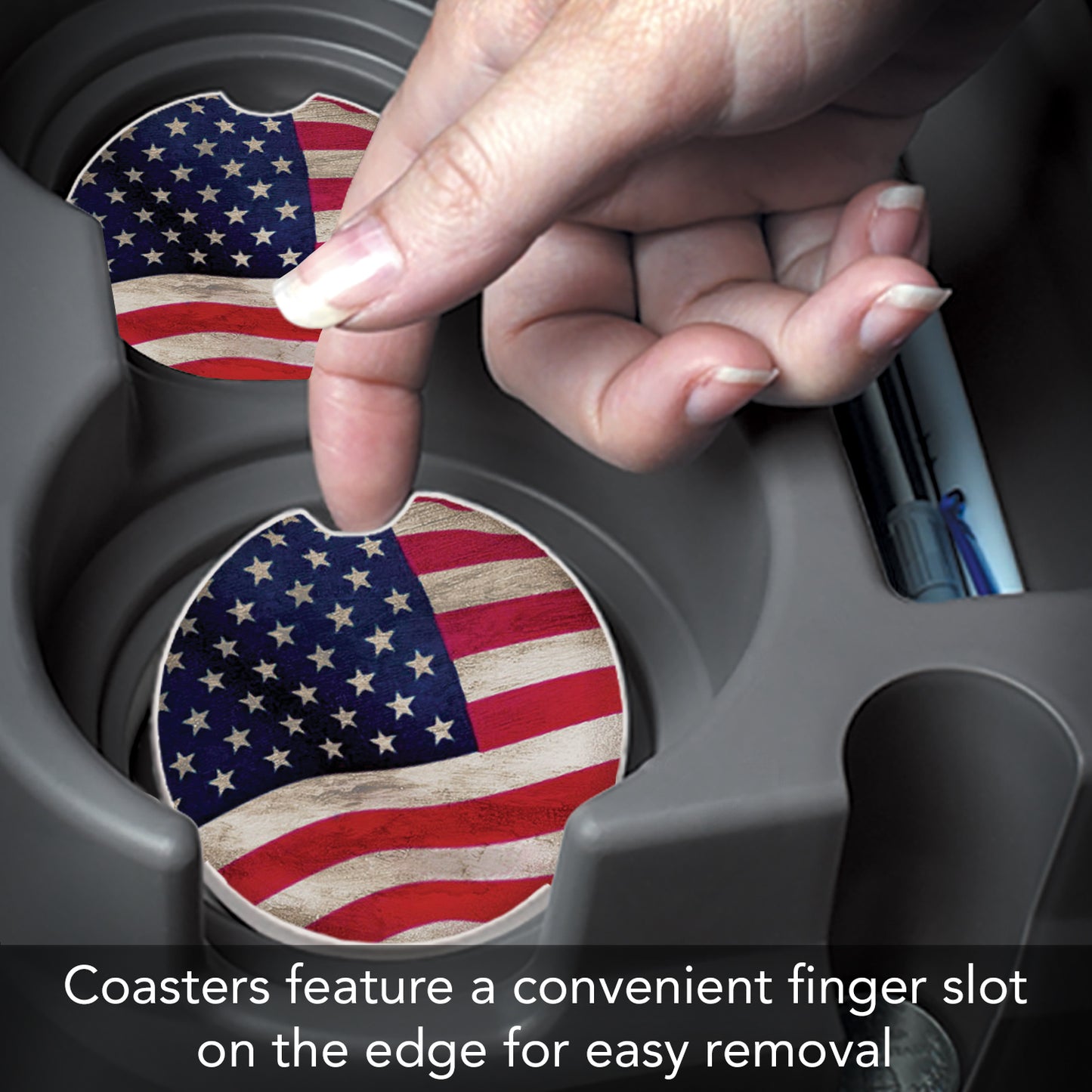 Thirstystone US Flag Single Absorbent Stone Coaster for Vehicle Cup Holder 2.6” Diameter Manufactured in The USA