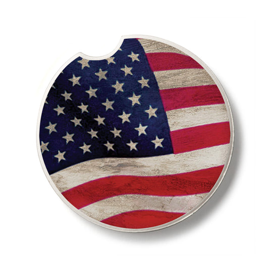 US Flag Single Absorbent Stone Car Coaster 2.6” Diameter Manufactured in the USA