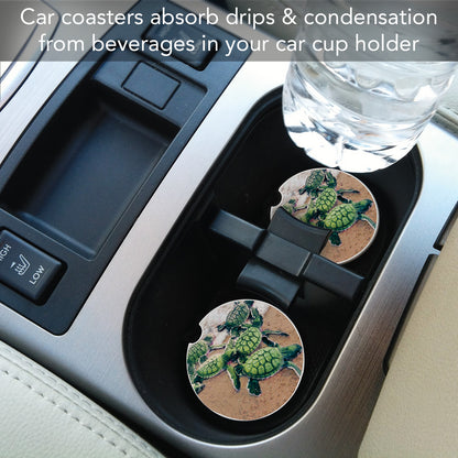 Thirstystone Baby Sea Turtles Single Absorbent Stone Coaster for Vehicle Cup Holder 2.6” Diameter Manufactured in The USA