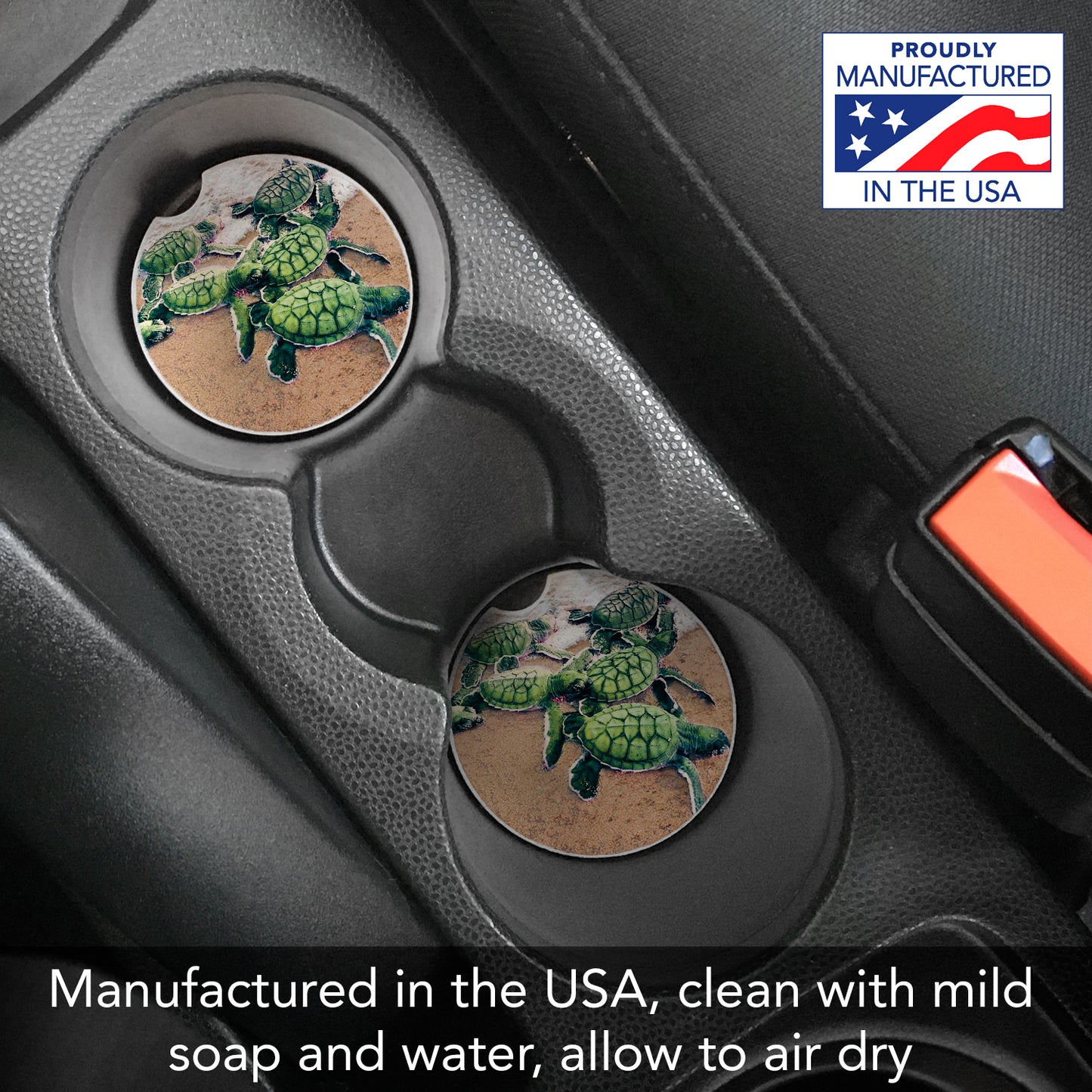 Thirstystone Baby Sea Turtles Single Absorbent Stone Coaster for Vehicle Cup Holder 2.6” Diameter Manufactured in The USA