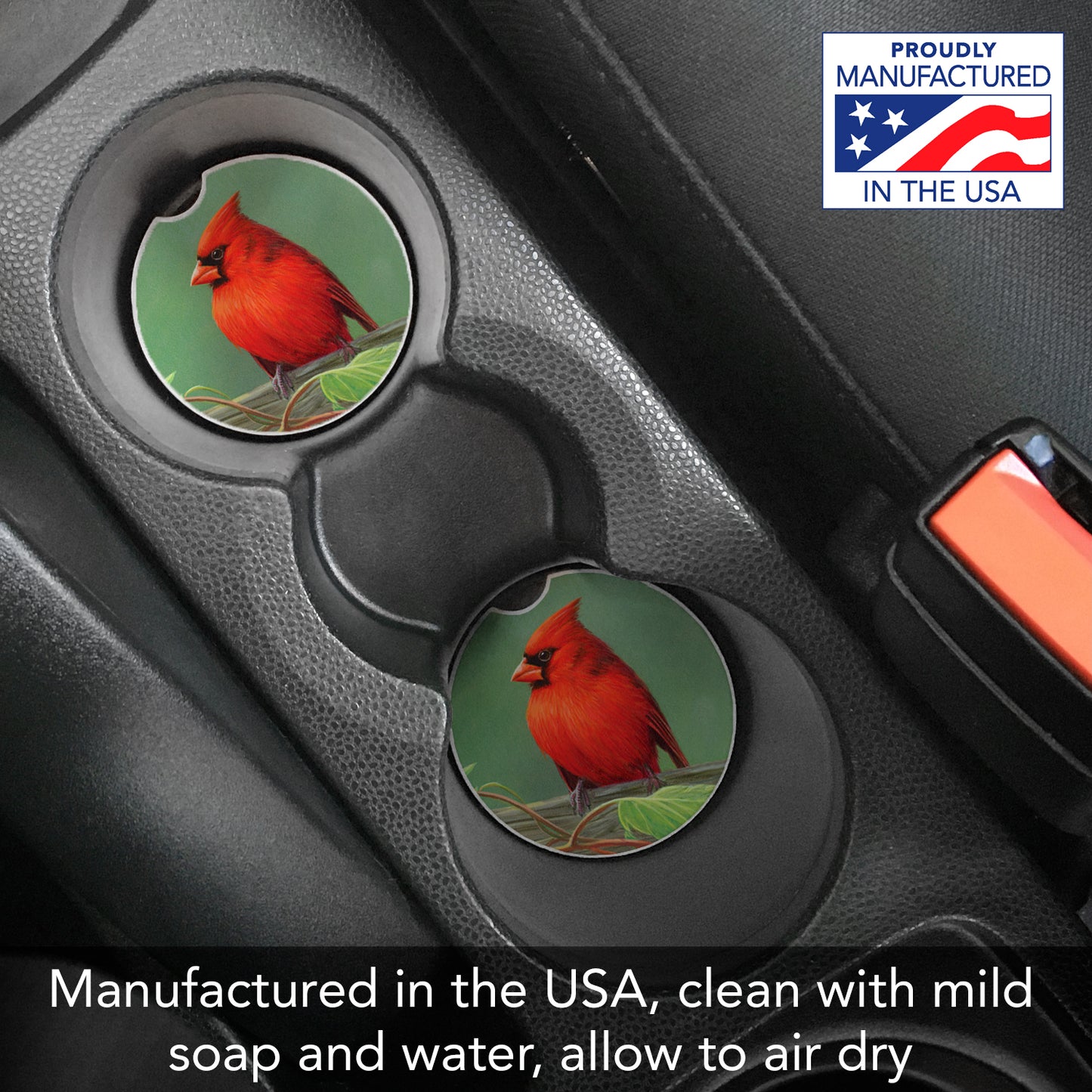 Thirstystone Red Bird Single Absorbent Stone Coaster for Vehicle Cup Holder 2.6” Diameter Manufactured in The USA