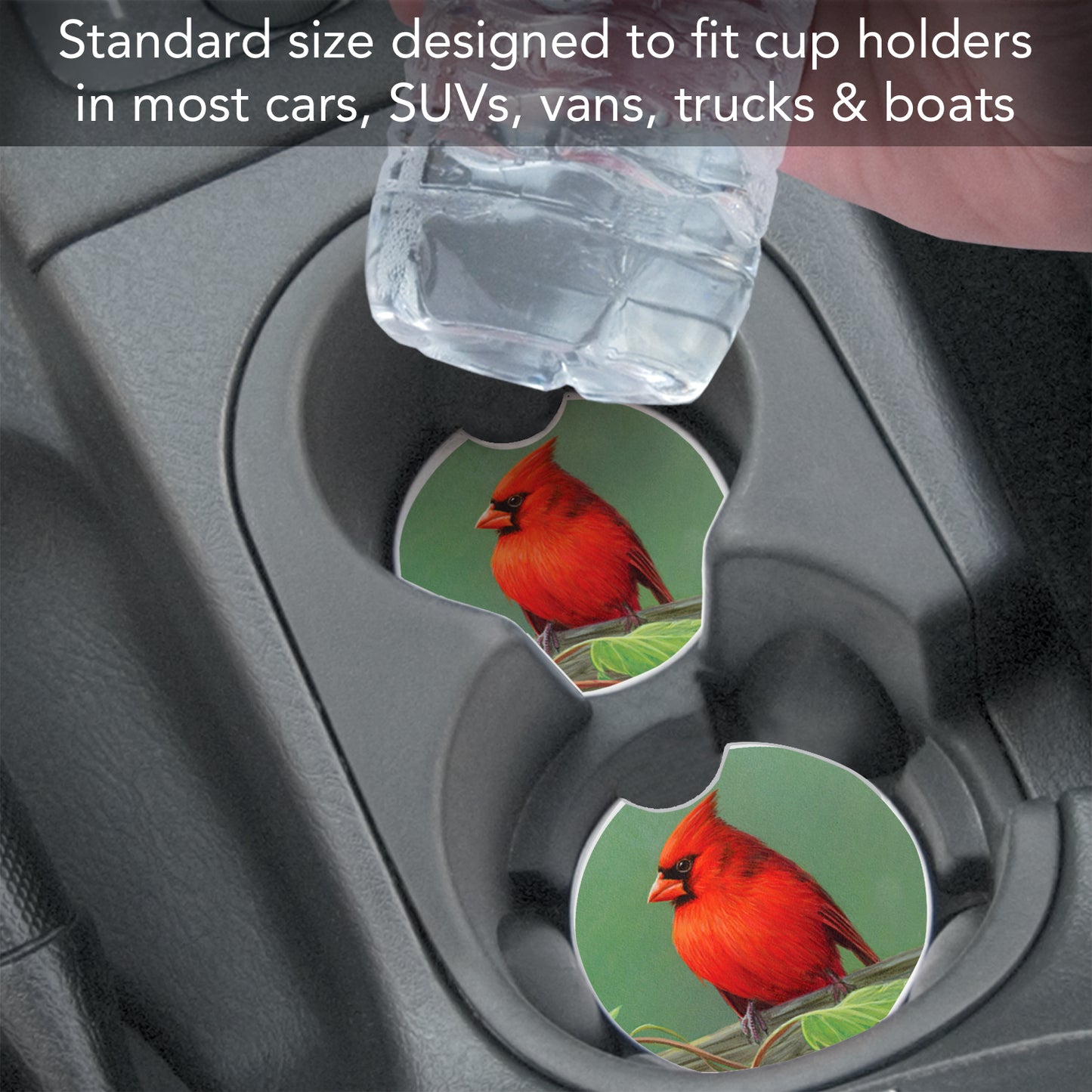 Thirstystone Red Bird Single Absorbent Stone Coaster for Vehicle Cup Holder 2.6” Diameter Manufactured in The USA