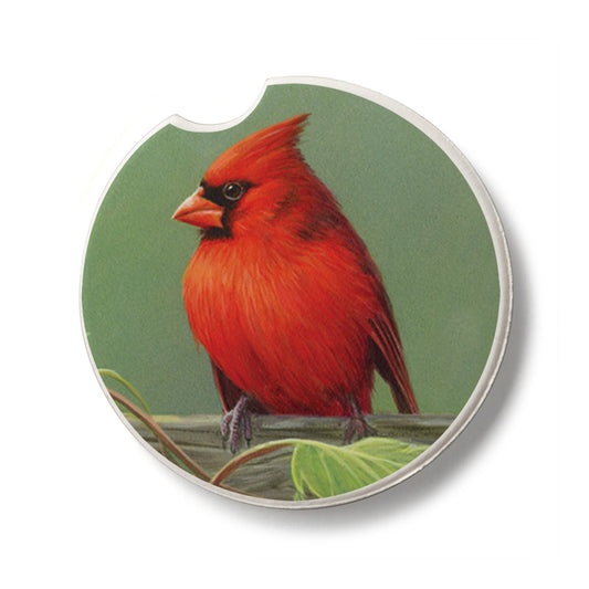 Red Bird Single Absorbent Stone Car Coaster 2.6” Diameter Manufactured in the USA