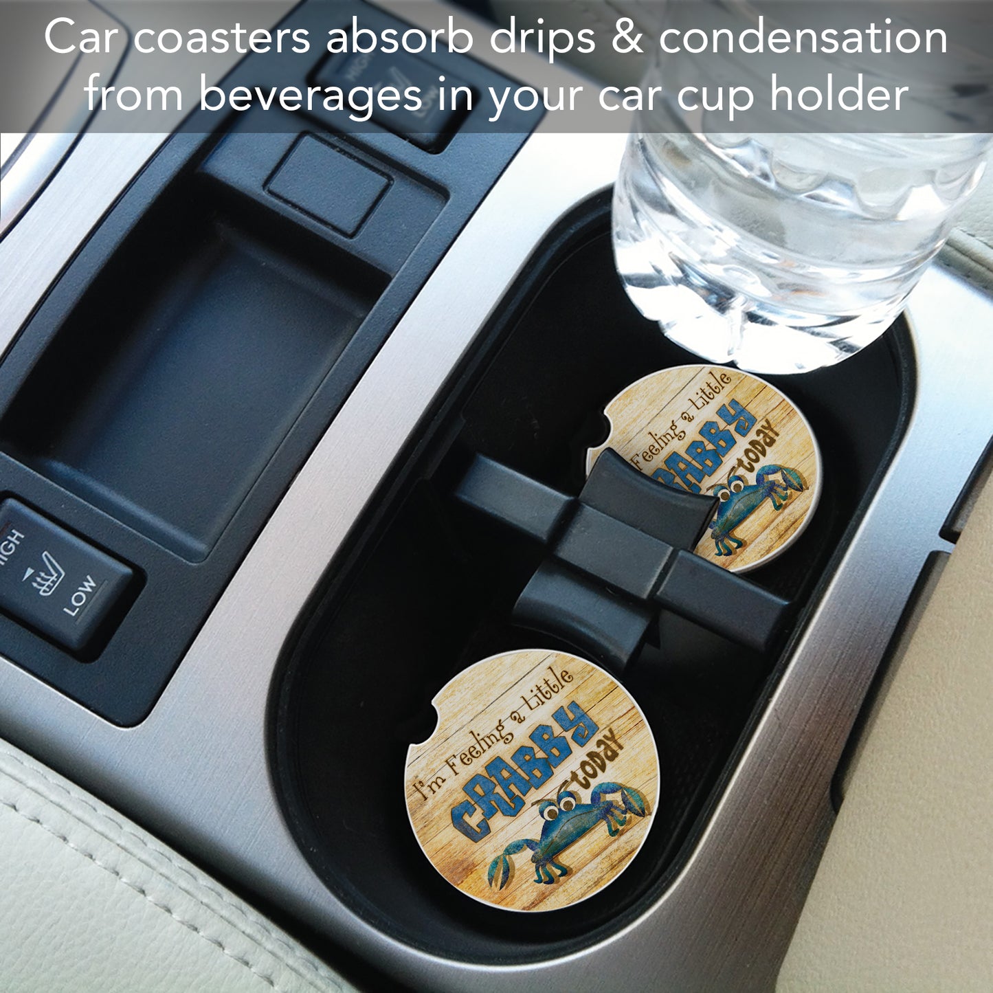 Thirstystone Feeling Crabby Single Absorbent Stone Coaster for Vehicle Cup Holder 2.6” Diameter Manufactured in The USA