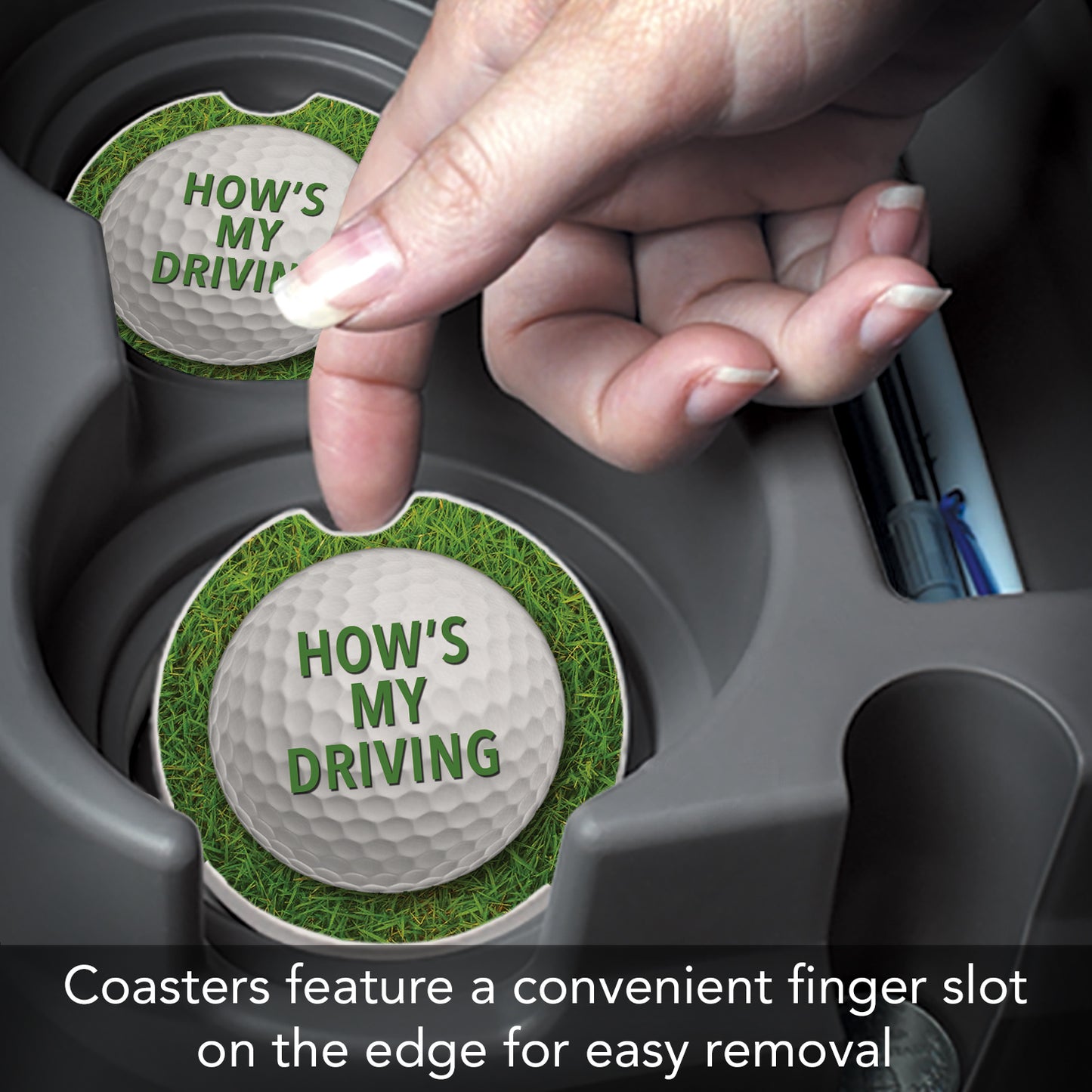 Thirstystone How's My Driving-Golf Single Absorbent Stone Coaster for Vehicle Cup Holder 2.6” Diameter Manufactured in The USA