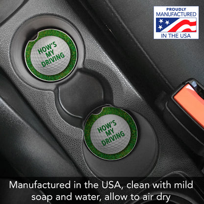 Thirstystone How's My Driving-Golf Single Absorbent Stone Coaster for Vehicle Cup Holder 2.6” Diameter Manufactured in The USA