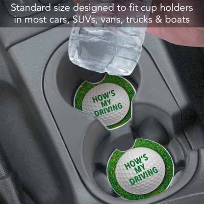 Thirstystone How's My Driving-Golf Single Absorbent Stone Coaster for Vehicle Cup Holder 2.6” Diameter Manufactured in The USA
