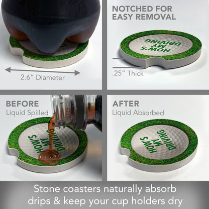 Thirstystone How's My Driving-Golf Single Absorbent Stone Coaster for Vehicle Cup Holder 2.6” Diameter Manufactured in The USA