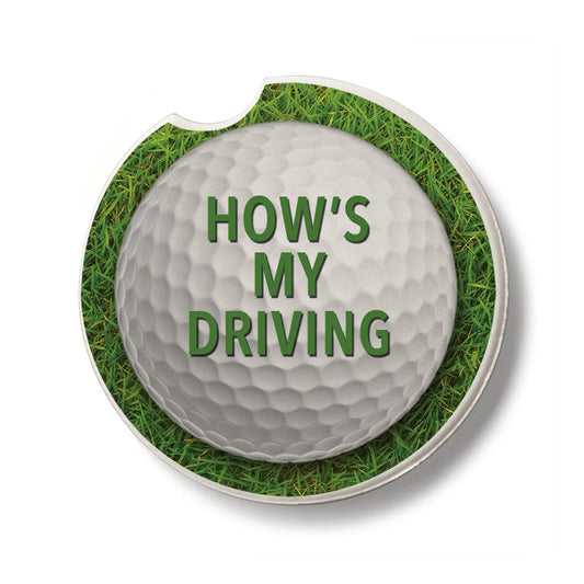 How's My Driving-Golf Single Absorbent Stone Car Coaster 2.6” Diameter Manufactured in the USA