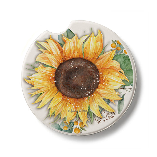 Sunflower Fields Single Absorbent Stone Car Coaster 2.6” Diameter Manufactured in the USA