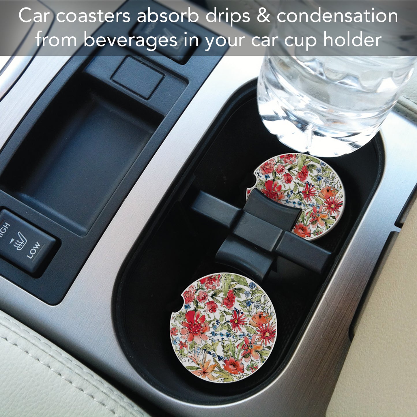 Thirstystone Americana Mood Floral Single Absorbnent Stone Coaster for Vehicle Cup Holder 2.6” Diameter Manufactured in The USA