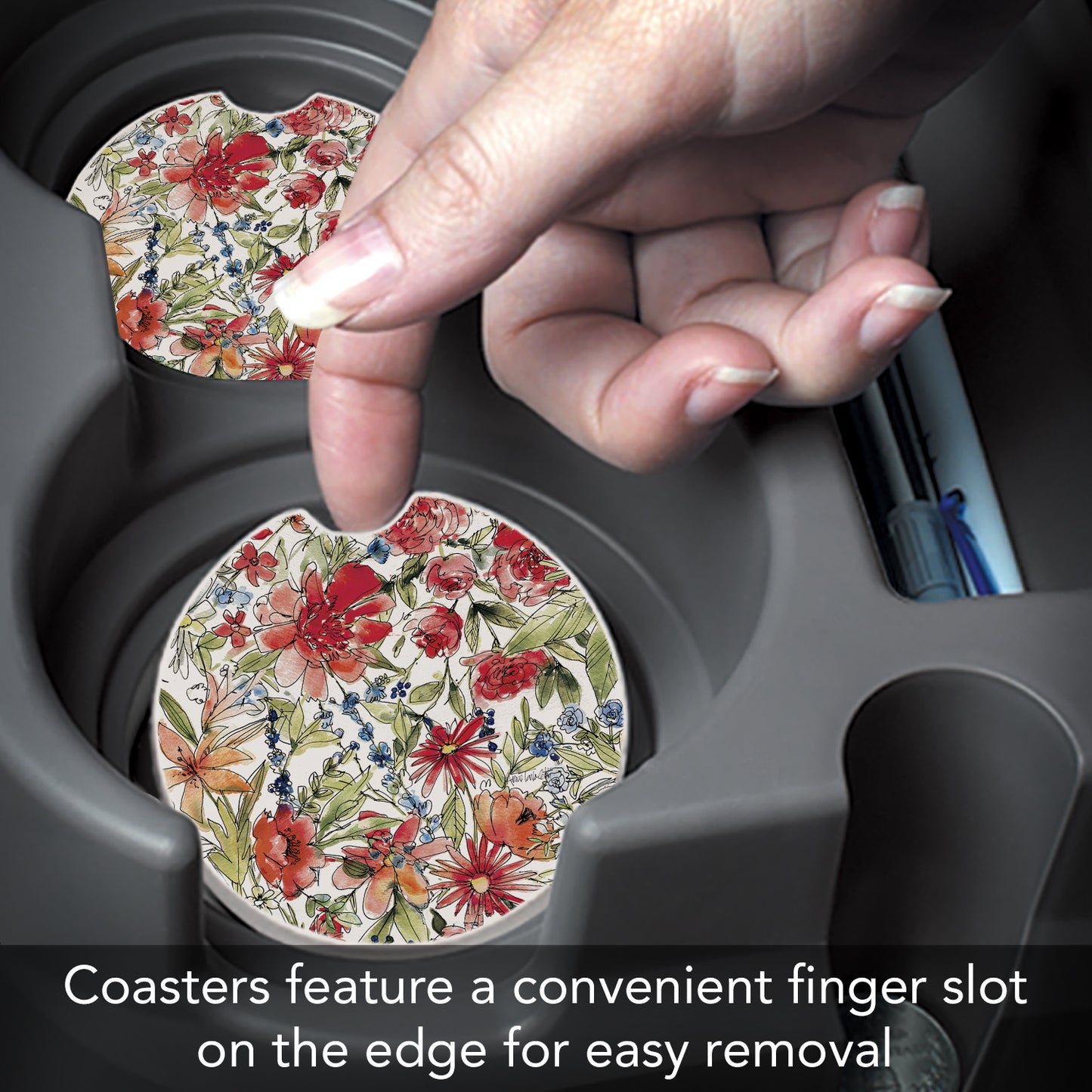 Thirstystone Americana Mood Floral Single Absorbnent Stone Coaster for Vehicle Cup Holder 2.6” Diameter Manufactured in The USA