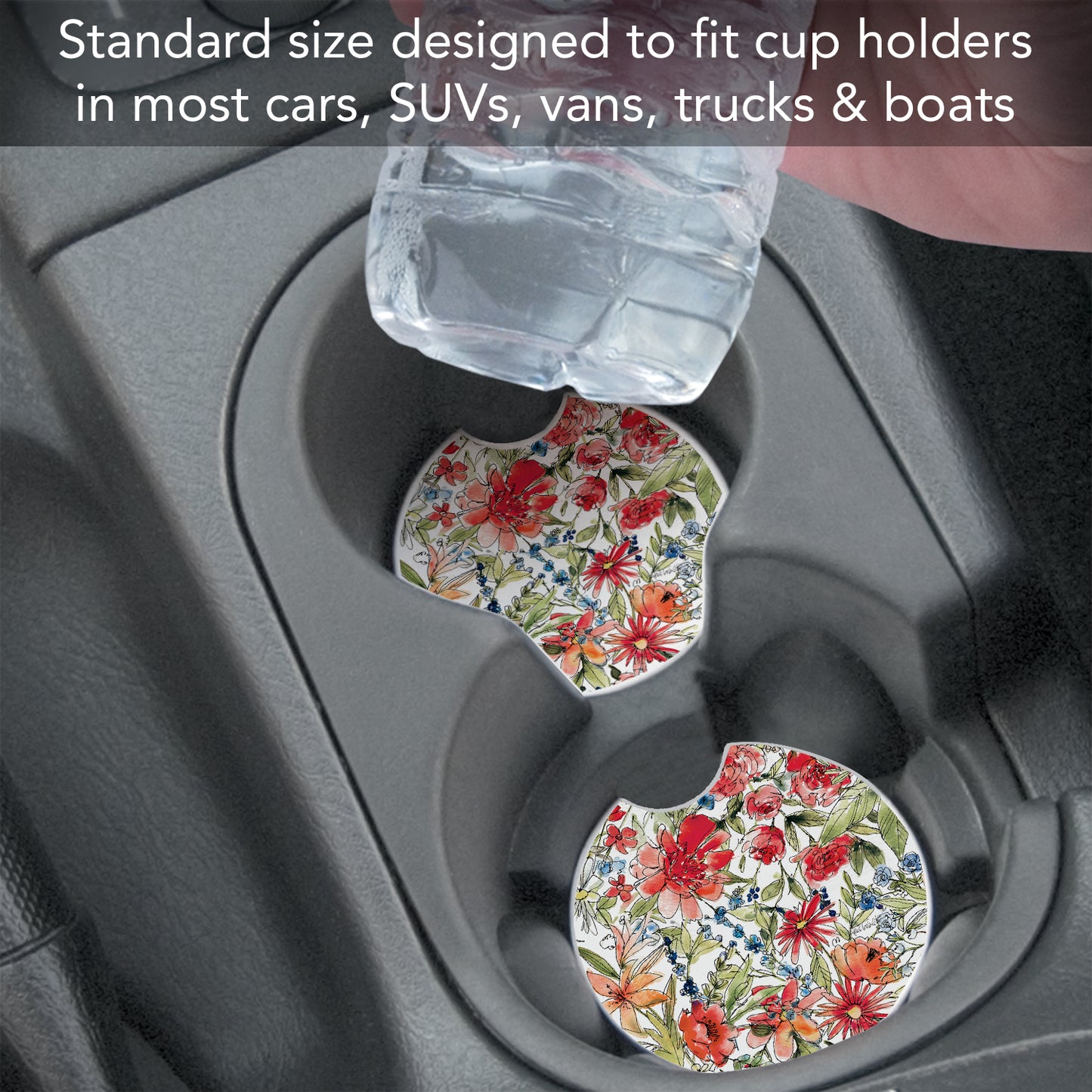 Thirstystone Americana Mood Floral Single Absorbnent Stone Coaster for Vehicle Cup Holder 2.6” Diameter Manufactured in The USA