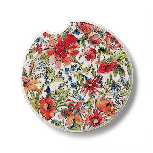 Americana Mood Floral Single Absorbent Stone Car Coaster 2.6” Diameter Manufactured in the USA