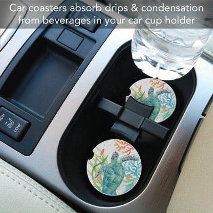 Thirstystone Sea Life Serenade Single Absorbent Stone Coaster for Vehicle Cup Holder 2.6” Diameter Manufactured in The USA