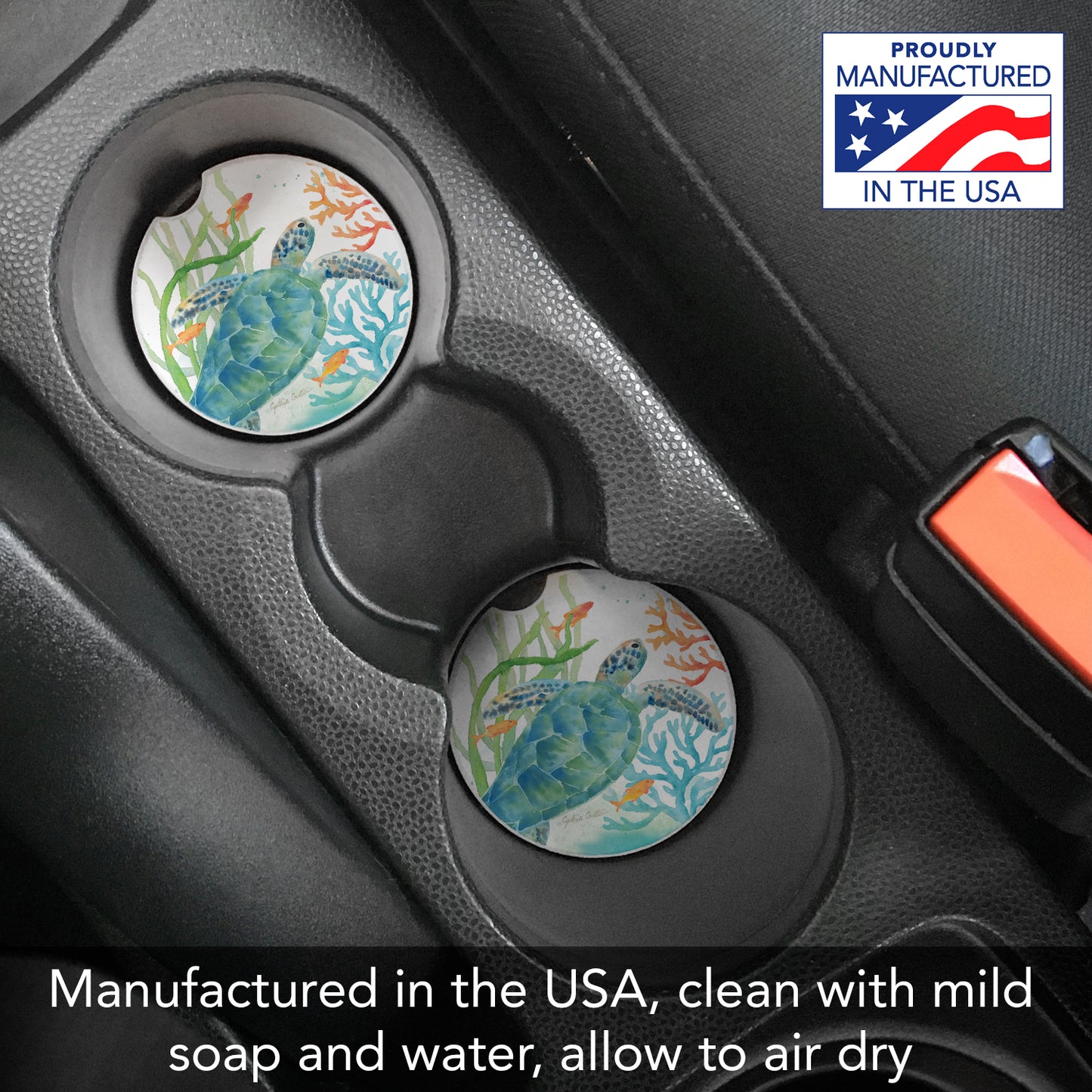 Thirstystone Sea Life Serenade Single Absorbent Stone Coaster for Vehicle Cup Holder 2.6” Diameter Manufactured in The USA