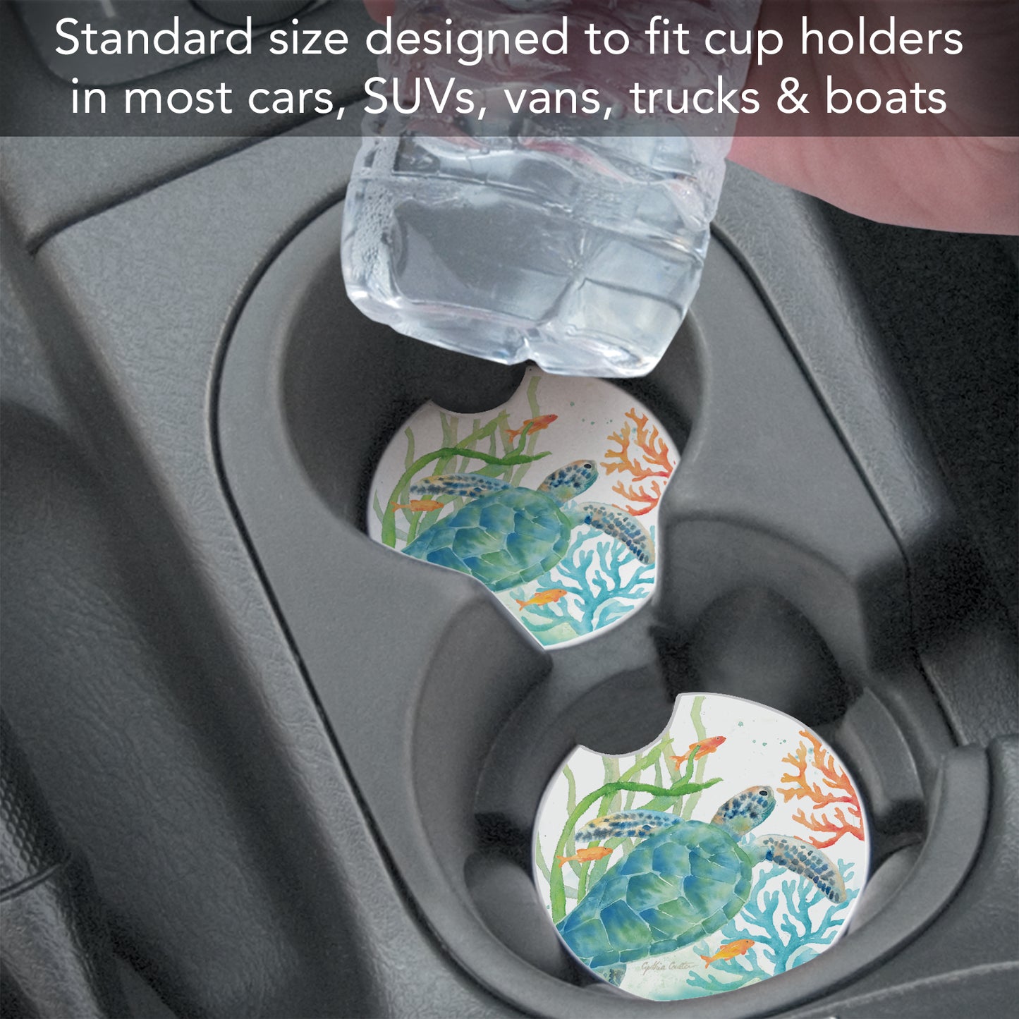 Thirstystone Sea Life Serenade Single Absorbent Stone Coaster for Vehicle Cup Holder 2.6” Diameter Manufactured in The USA
