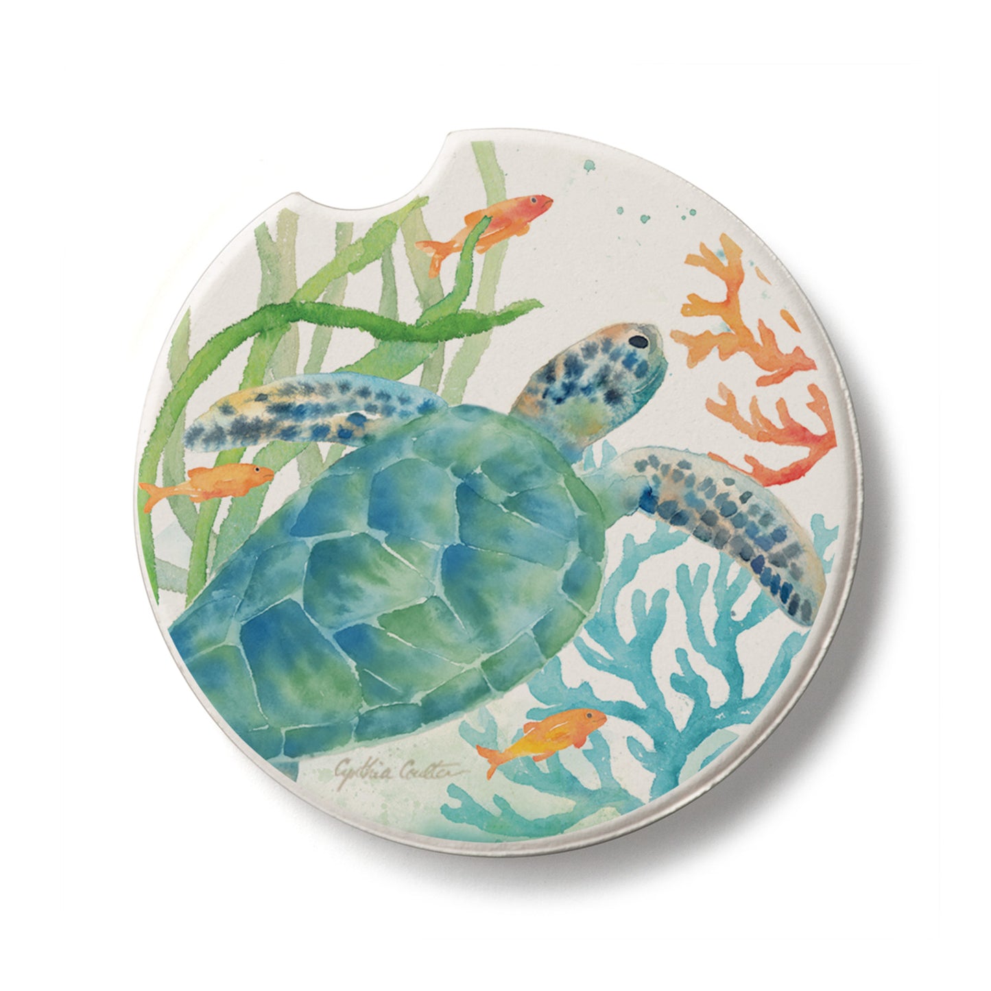 Sea Life Serenade Single Absorbent Stone Car Coaster 2.6” Diameter Manufactured in the USA