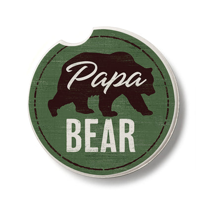 Papa Bear Single Absorbent Stone Car Coaster 2.6” Diameter Manufactured in the USA