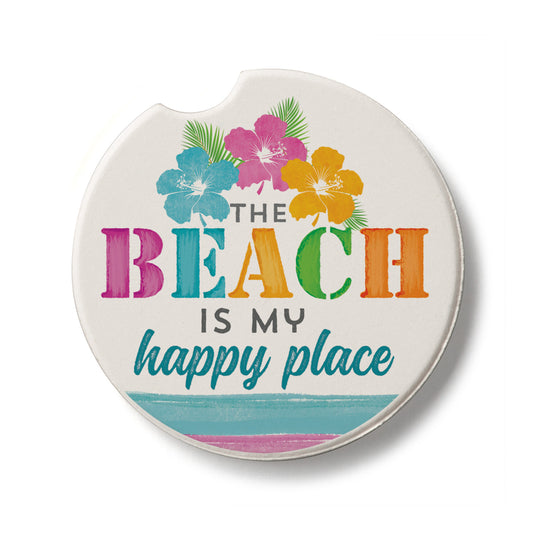 Beach Happy Single Absorbent Stone Car Coaster 2.6” Diameter Manufactured in the USA