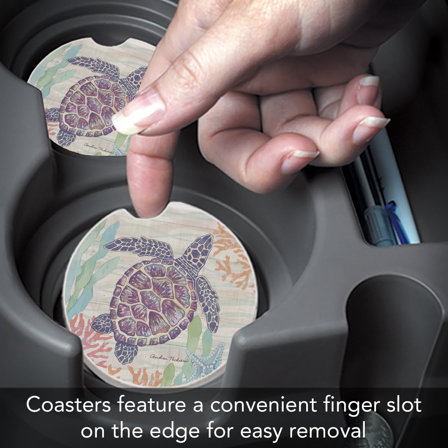 Thirstystone Sea Turtle Single Absorbent Stone Coaster for Vehicle Cup Holder 2.6” Diameter Manufactured in The USA
