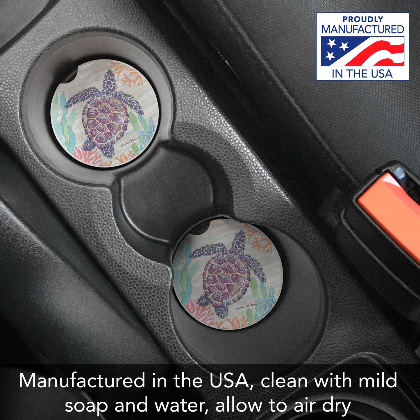 Thirstystone Sea Turtle Single Absorbent Stone Coaster for Vehicle Cup Holder 2.6” Diameter Manufactured in The USA