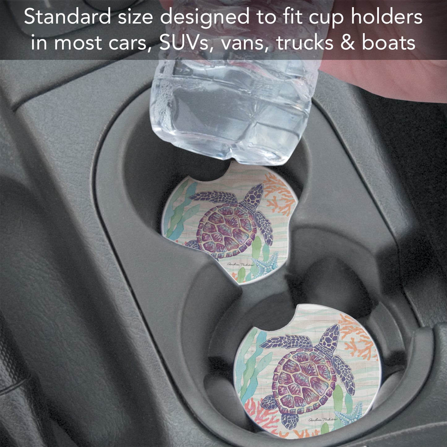 Thirstystone Sea Turtle Single Absorbent Stone Coaster for Vehicle Cup Holder 2.6” Diameter Manufactured in The USA