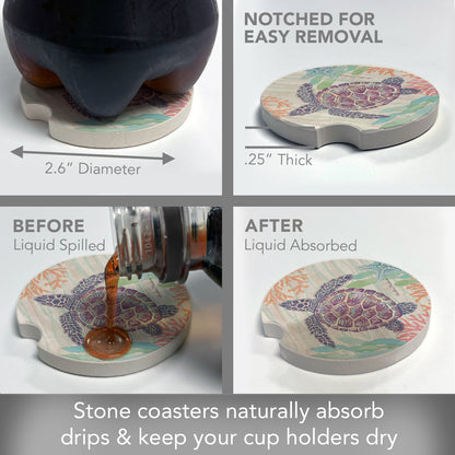 Thirstystone Sea Turtle Single Absorbent Stone Coaster for Vehicle Cup Holder 2.6” Diameter Manufactured in The USA