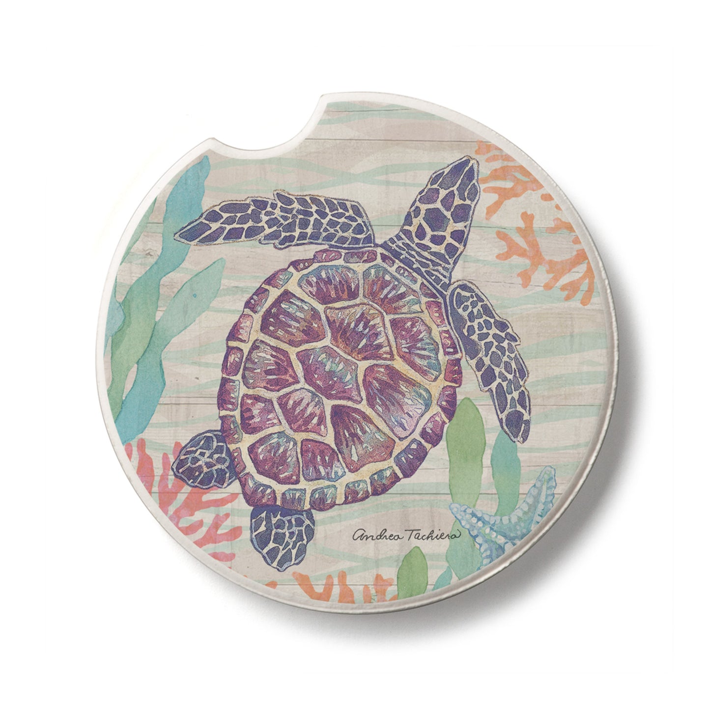 Sea Turtle Single Absorbent Stone Car Coaster 2.6” Diameter Manufactured in the USA