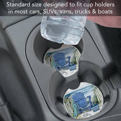 Thirstystone Chair by The Sea Single Absorbent Stone Coaster for Vehicle Cup Holder 2.6” Diameter Manufactured in The USA