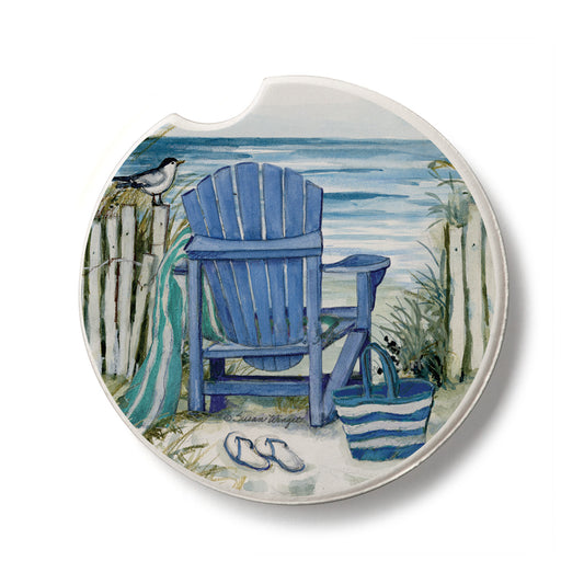 Chair by The Sea Single Absorbent Stone Car Coaster  2.6” Diameter Manufactured in the USA