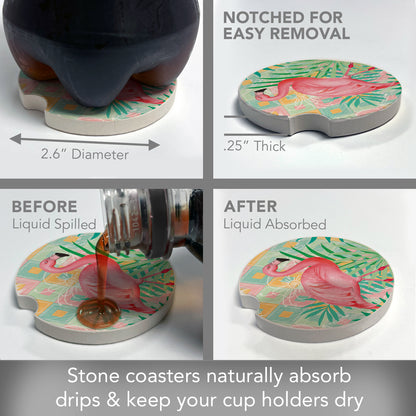 Thirstystone Diamond Flamingo Single Absorbent Stone Coaster for Vehicle Cup Holder 2.6” Diameter Manufactured in The USA