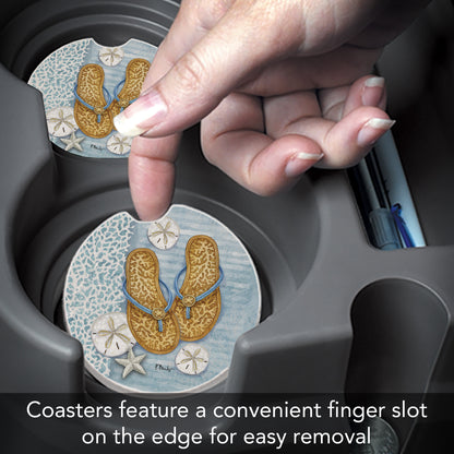 Thirstystone Key Largo Sandals Single Absorbent Stone Coaster for Vehicle Cup Holder 2.6” Diameter Manufactured in The USA