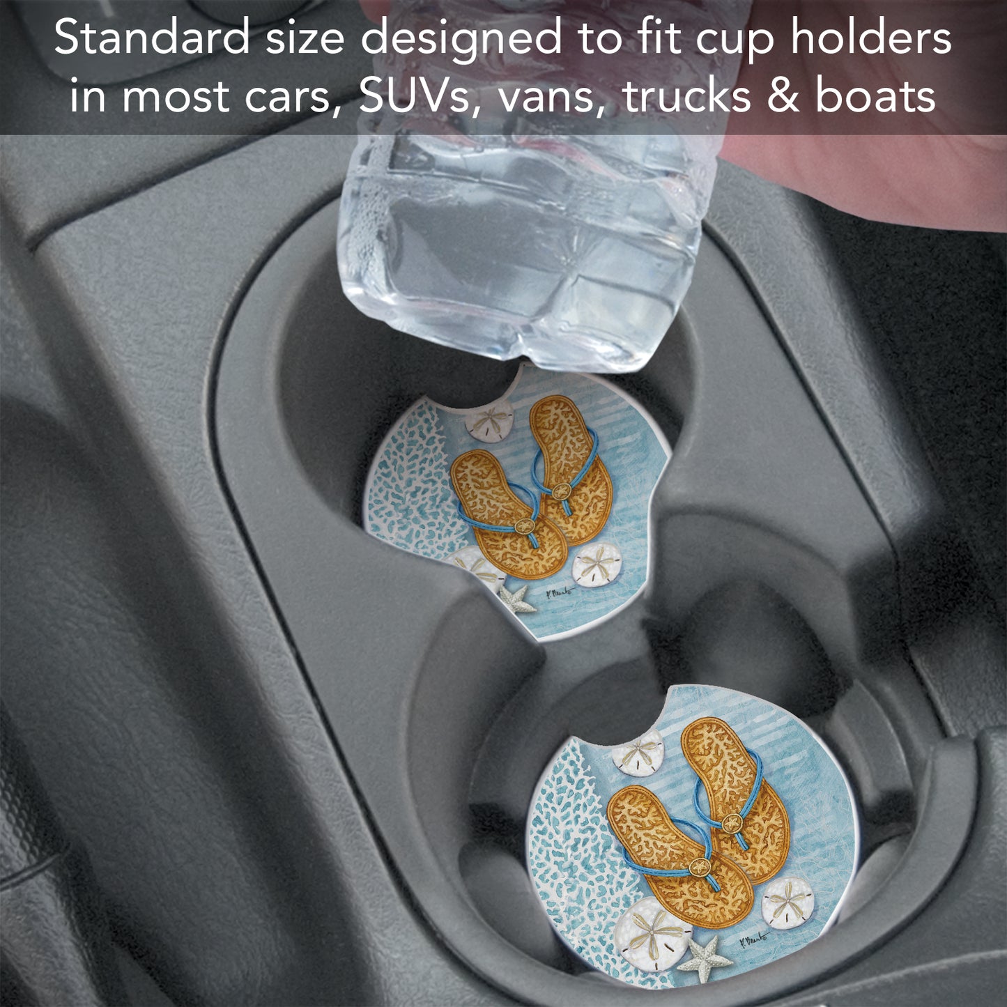 Thirstystone Key Largo Sandals Single Absorbent Stone Coaster for Vehicle Cup Holder 2.6” Diameter Manufactured in The USA