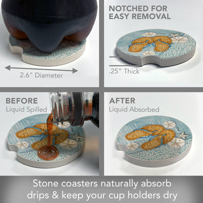 Thirstystone Key Largo Sandals Single Absorbent Stone Coaster for Vehicle Cup Holder 2.6” Diameter Manufactured in The USA