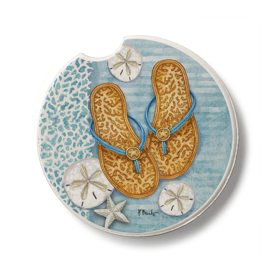 Thirstystone Key Largo Sandals Single Absorbent Stone Car Coaster 2.6” Diameter Manufactured in the USA