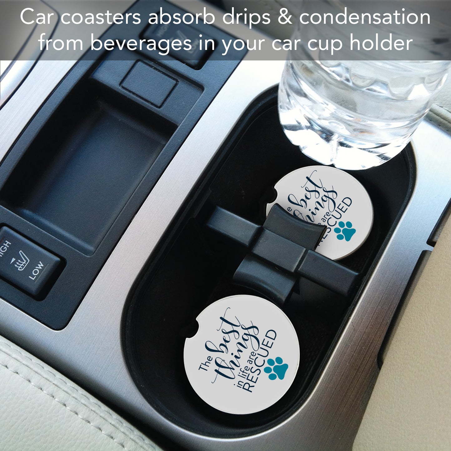 CounterArt Best Things in Life are Rescued Single Absorbent Stone Coaster for Vehicle Cup Holder 2.6” Diameter Manufactured in The USA