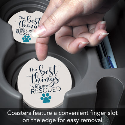 CounterArt Best Things in Life are Rescued Single Absorbent Stone Coaster for Vehicle Cup Holder 2.6” Diameter Manufactured in The USA